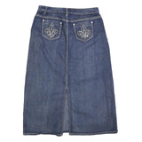 CATO Womens Blue Denim Pencil Midi Cotton Skirt L Embellished Pockets Zip