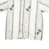 PURIYTAN Mens White & Beige Tropical Leaf Print Shirt L Relaxed Fit Semi Casual
