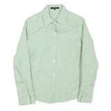 JAEGER Womens Green & White Striped Shirt S Classic Collar Button Down