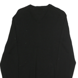 CALVIN KLEIN Mens Black Plain Pullover V-Neck Basic Knit L Cotton Jumper