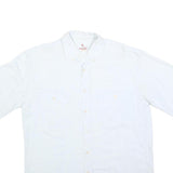 VAN JAACK Mens White & Cream Cotton Blend Shirt L Button Casual Plain Summer