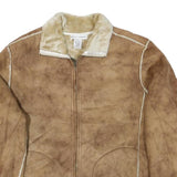DRAPER'S & DAMON'S Womens Brown Faux Shearling Zip Jacket L Polyester Blend