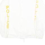 HARTWELL Mens White Button Front Jacket S Polyester Police Printed Sleeves