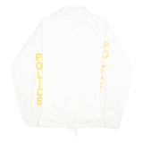 HARTWELL Mens White Button Front Jacket S Polyester Police Printed Sleeves