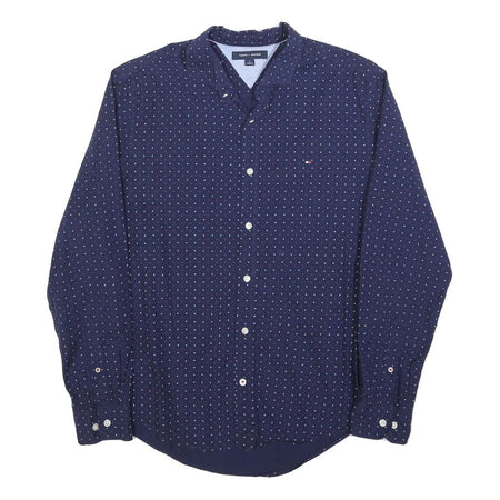 TOMMY HILFIGER Mens Blue & Red Dot Pattern Shirt M Button Down Collar Long