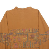 Womens Brown Patterned Long Sleeve Cotton Blend Polo Shirt M Casual Artistic