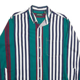 SADDLEBIRD Mens Green & Maroon Striped Cotton Shirt L Classic Button Down