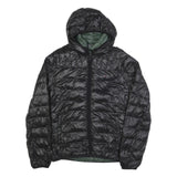 TOMMY HILFIGER Mens Black & Green Puffer Jacket S Nylon Hooded Zip