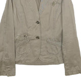 ZARA Womens Beige Cotton Jacket L Button Plain Floral Embroidered Detail