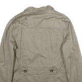 ZARA Womens Beige Cotton Jacket L Button Plain Floral Embroidered Detail