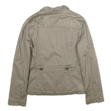 ZARA Womens Beige Cotton Jacket L Button Plain Floral Embroidered Detail