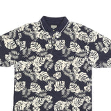 BUGLE BOY Mens Navy & Cream Leaf Print Short Sleeve Polo Shirt L Cotton Blend
