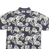 BUGLE BOY Mens Navy & Cream Leaf Print Short Sleeve Polo Shirt L Cotton Blend