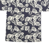 BUGLE BOY Mens Navy & Cream Leaf Print Short Sleeve Polo Shirt L Cotton Blend
