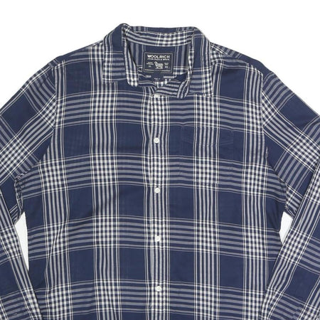 WOOLRICH Mens Blue & White Check Shirt L Lightweight Cotton Long Sleeve Casual