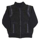 Mens Black Polyester Blend Zip Jacket S Ribbed Collar Rib Knit Pockets