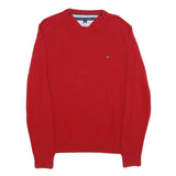 TOMMY HILFIGER Mens Red Plain Crew Neck Basic Knit M Jumper Cotton Blend