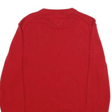 TOMMY HILFIGER Mens Red Plain Crew Neck Basic Knit M Jumper Cotton Blend