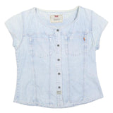 LEVI'S Womens Blue Denim Button Top Short Sleeve Round Neck S Casual Summer