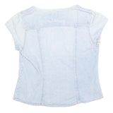 LEVI'S Womens Blue Denim Button Top Short Sleeve Round Neck S Casual Summer