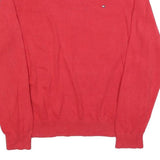 TOMMY HILFIGER Mens Red Plain Pullover V-Neck Basic Knit L Cotton Jumper