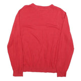 TOMMY HILFIGER Mens Red Plain Pullover V-Neck Basic Knit L Cotton Jumper