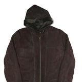 Womens Brown Faux Suede Hooded Jacket UK 16 Zip Plain Warm Casual