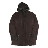 Womens Brown Faux Suede Hooded Jacket UK 16 Zip Plain Warm Casual