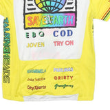 Mens White & Yellow Graphic T-Shirt L Short Sleeve Crew Neck Save Earth