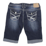 AMETHYST Womens Denim Blue Casual Shorts M W28 Stylish Embroidery Cuffed