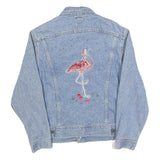 LEE Womens Blue Denim Jacket M Cotton Button Flamingo Embroidered Sequins