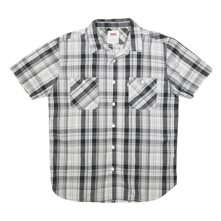 LEVI'S Mens Black & Grey Check Shirt M Cotton Casual Short Sleeve Button Front
