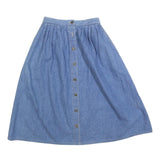 KORET Womens Blue Denim Button Midi Cotton Blend Pleated Skirt XS Casual