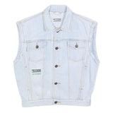 TRADERS Boys Blue Cotton Denim Sleeveless Jacket L Button Plain Stylish