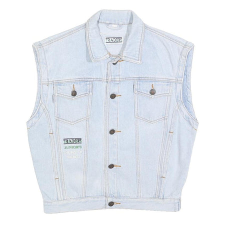 TRADERS Boys Blue Cotton Denim Sleeveless Jacket L Button Plain Stylish