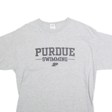 GILDAN Mens Grey Purdue Swimming T-Shirt L Short Sleeve Crew Neck Cotton Blend