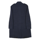 ZARA Womens Blue Cotton Blend Button Jacket M Textured Plain Classic Long Sleeve