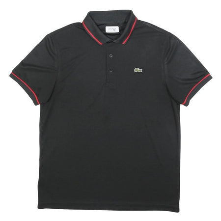 LACOSTE Mens Black & Red Short Sleeve Plain Polo Shirt L Classic Fit