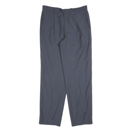 Mens Wool Blend Grey Regular Fit Straight Leg Trousers W34 L34 Classic Formal