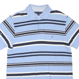 TOMMY HILFIGER Mens Blue & White Striped Short Sleeve Polo Shirt M Cotton Blend