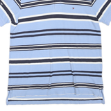 TOMMY HILFIGER Mens Blue & White Striped Short Sleeve Polo Shirt M Cotton Blend