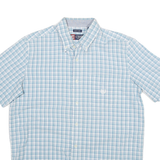 CHAPS Mens Blue & White Checked Short Sleeve Shirt XL Casual Cotton Blend