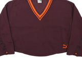 PUMA Womens Maroon & Orange V-Neck S Sweatshirt Cotton Blend Casual Pullover