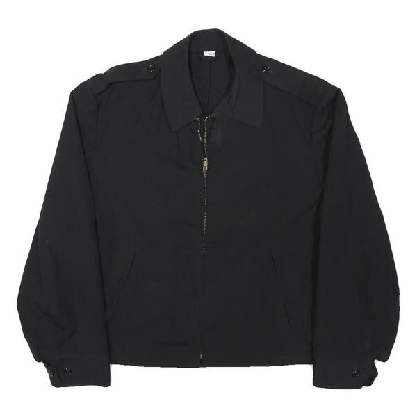 Mens Black Cotton Blend Classic Jacket M Lightweight Zip Closure Plain