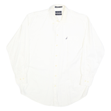 NAUTICA Mens White Classic Fit Button-Down Shirt L Cotton Blend Casual Smart