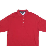 TOMMY HILFIGER Mens Red Striped XL Polo Shirt Cotton Blend Classic Fit Casual