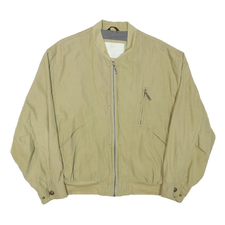 MICRO FIBRE Mens Beige Zip Jacket L Polyester Blend Plain Casual Lightweight