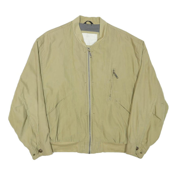 MICRO FIBRE Mens Beige Zip Jacket L Polyester Blend Plain Casual Lightweight