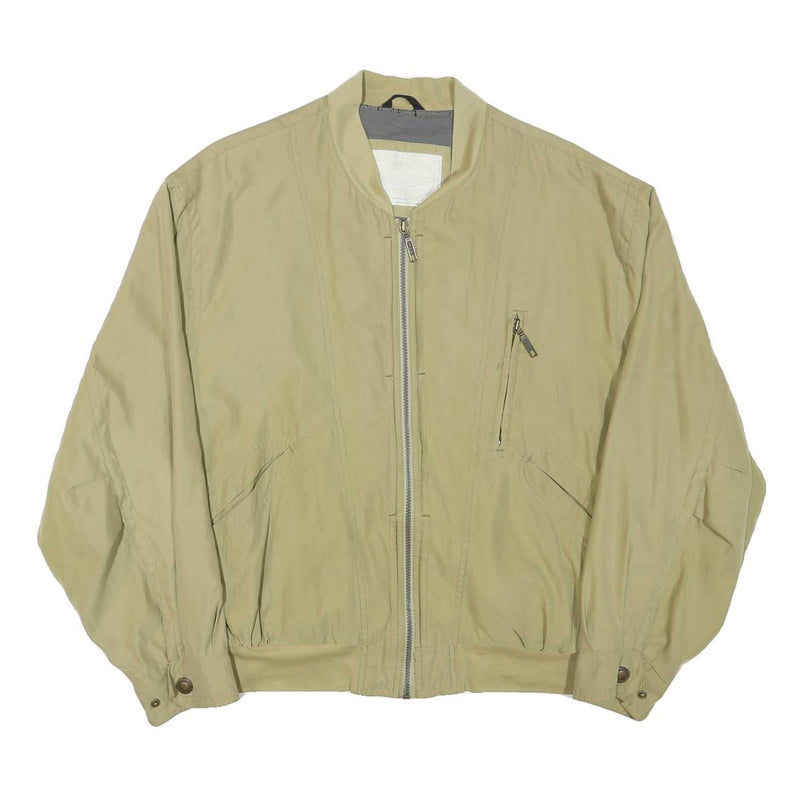 MICRO FIBRE Mens Beige Zip Jacket L Polyester Blend Plain Casual Lightweight