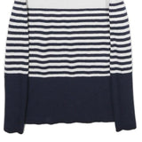 JIGSAW Womens White & Navy Striped Plain Wool Crew Neck Basic Knit S Button